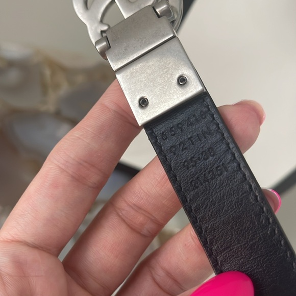 $950 New Authentic GUCCI Belt 95-38 GG LOGO Silver Signature Canvas Navy Blue - Picture 9 of 11